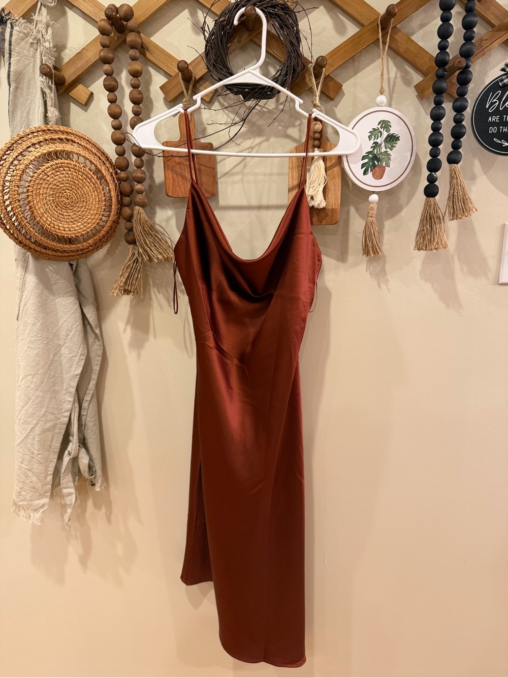 Petal & Pup Satin Slip Midi Dress - Rust Brown